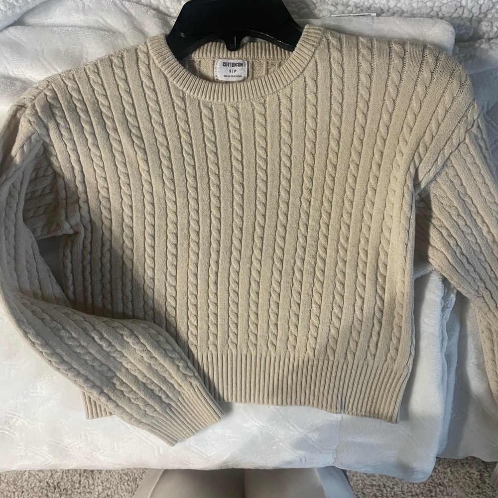 Womens Cream Cable Knit Sweater